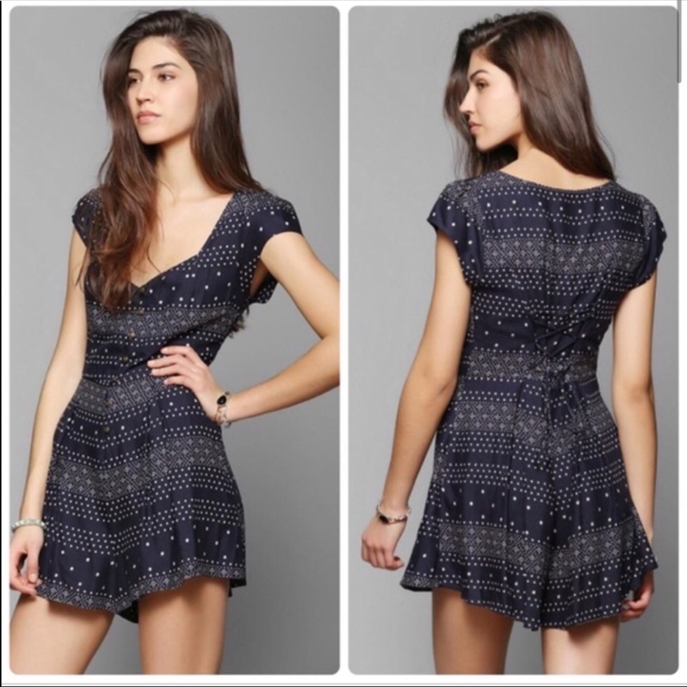 Kimchi Blue Lace-Up Back Blue Romper Dress